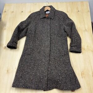 Vintage Trilogi Coat Womens Large Gray Wool Tweed Overcoat Button Front 80s USA